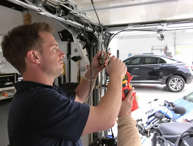 Azusa Garage Door Repair safety certified technician performing cable replacement in Azusa