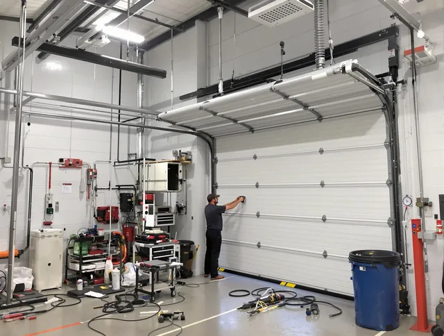 Azusa Garage Door Repair certified technician performing commercial door repair at a Azusa business facility