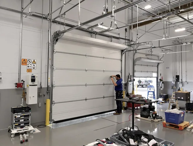 Commercial garage door repair being performed by Azusa Garage Door Repair expert in Azusa