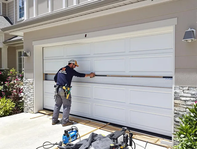 Azusa Garage Door Repair team performing complete garage door replacement at Azusa residence